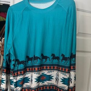 Teal Horse Print Women's Top